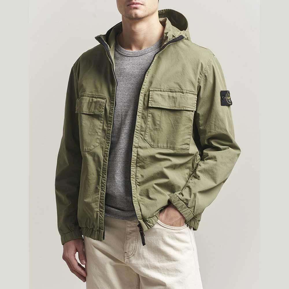 STONE ISLAND Hooded Stretch Cotton Windbreaker Jacket Military Khaki