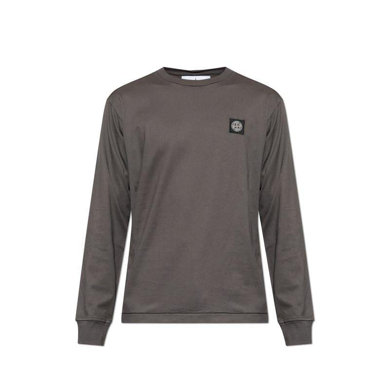 STONE ISLAND Logo Patch Men’s Long Sleeve T-Shirt Green Cotton