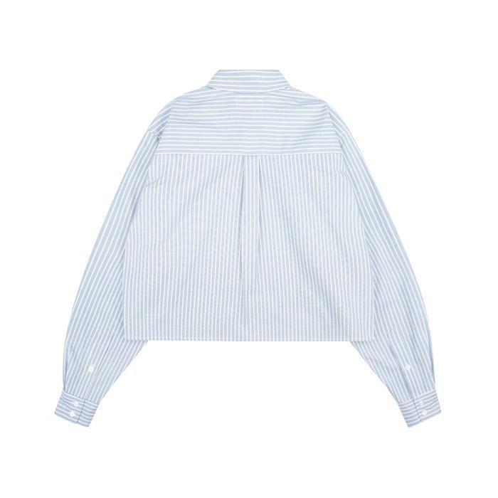 CELINE Hickory Stripe Cotton Crop Shirt Blouse