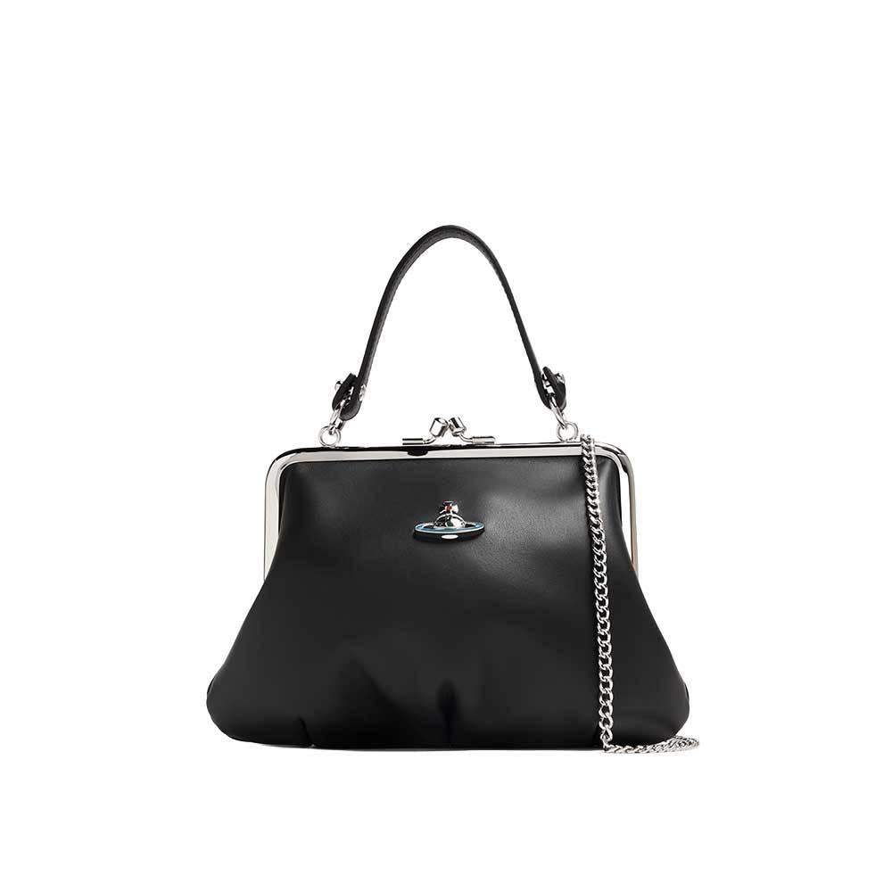 Vivienne Westwood Granny Crossbody Shoulder Bag Black Leather