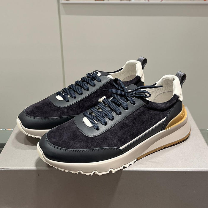 Brunello Cucinelli Washed Suede Semi-Polished Calfskin Runner Sneakers