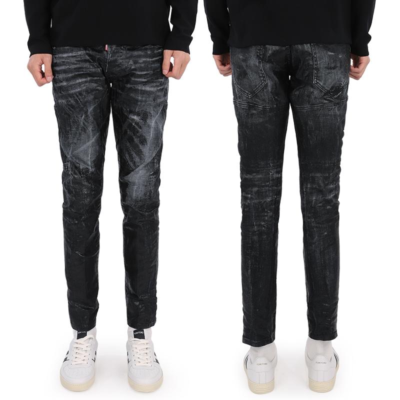 Dsquared2 Black Coated Tidy Biker Jeans Men’s Denim Pants