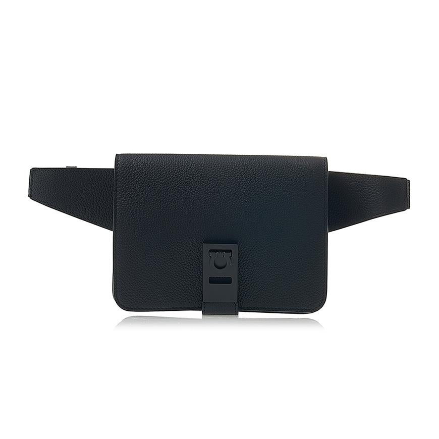 Ferragamo Men's Gancini Buckle Belt Bag 24 1313 NERO CALF 0763940