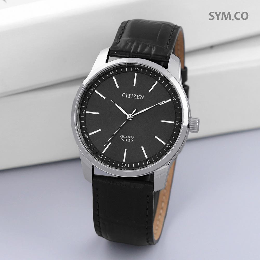 CITIZEN Simple Round Quartz Analog Classic Charcoal Men’s Leather Wat BH5001 05H