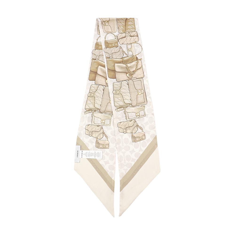 Coach Stacked Tabby Bag Print Skinny Silk Scarf CAS77 CHALK