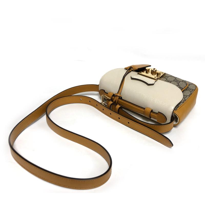 GUCCI Padlock Mini Shoulder Bag Beige GG Supreme Leather Trim
