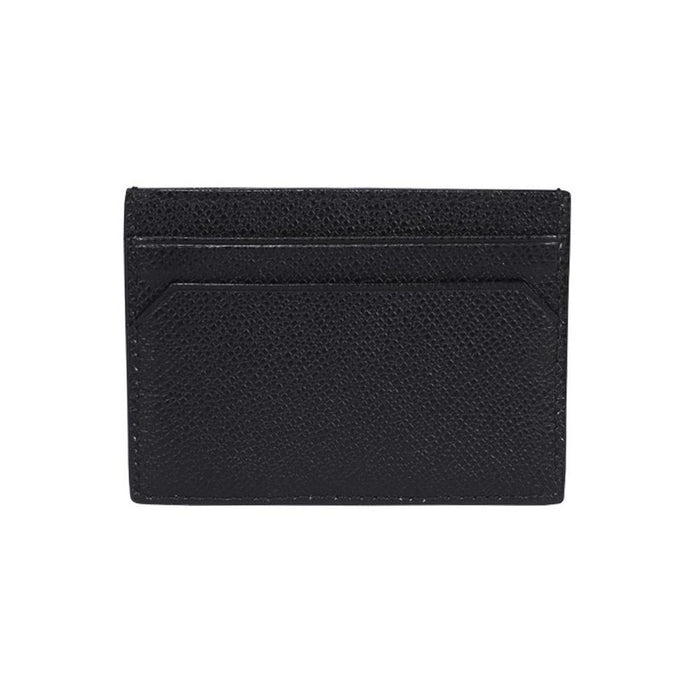 BALLY THAR Metal Stripe Card Holder Wallet Black Leather