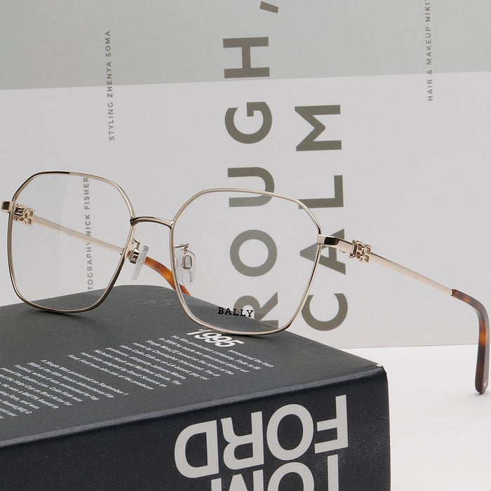 BALLY Gold Metal Square Eyeglass Frame Lightweight Unisex BY5072H 032