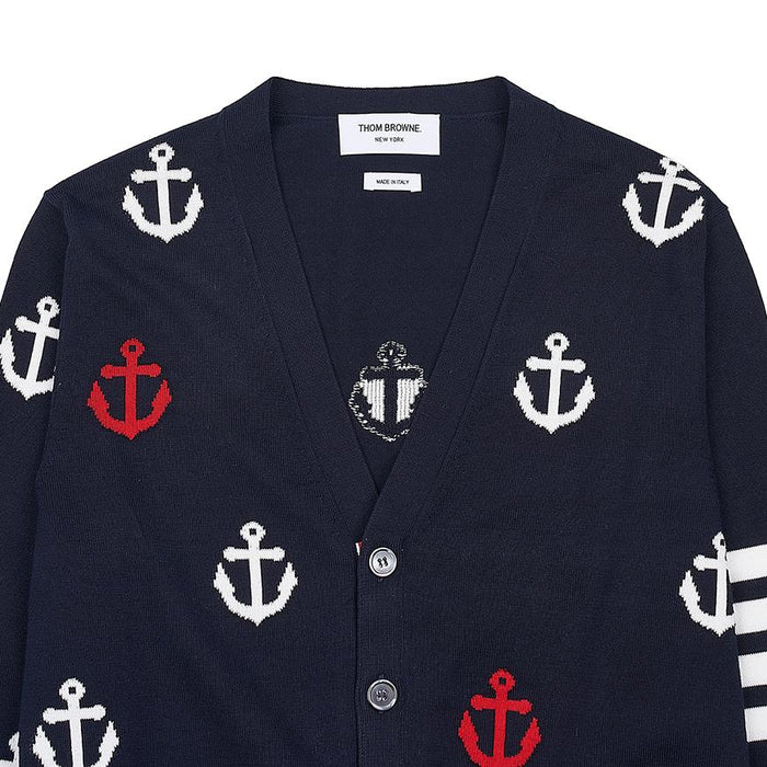 THOM BROWNE 4-Bar Stripe Anchor Cardigan Navy Men’s Knit