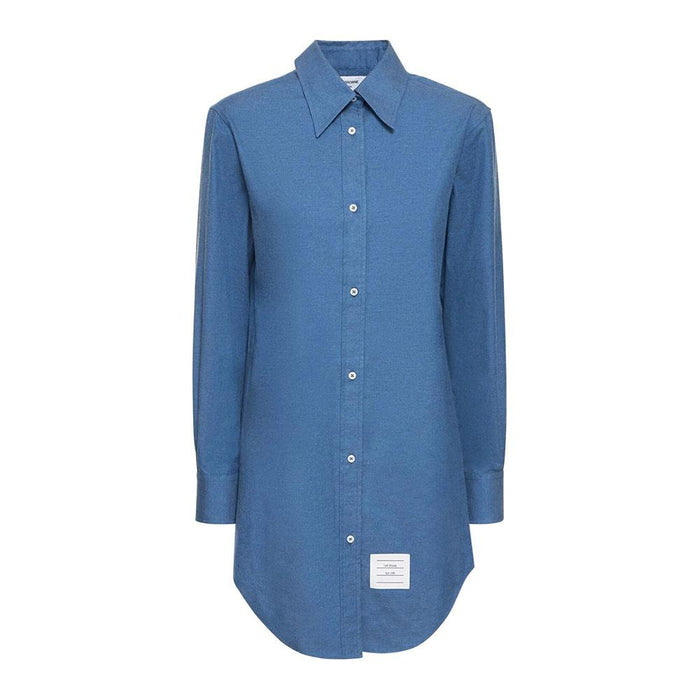 THOM BROWNE Blue Cotton Flannel Mini Shirt Dress