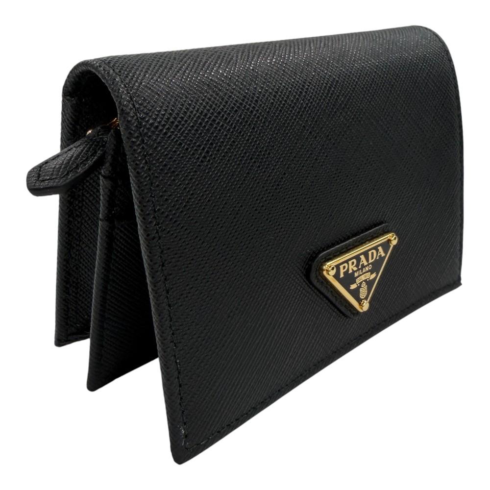 PRADA Saffiano Leather Triangle Logo Small Bifold Wallet