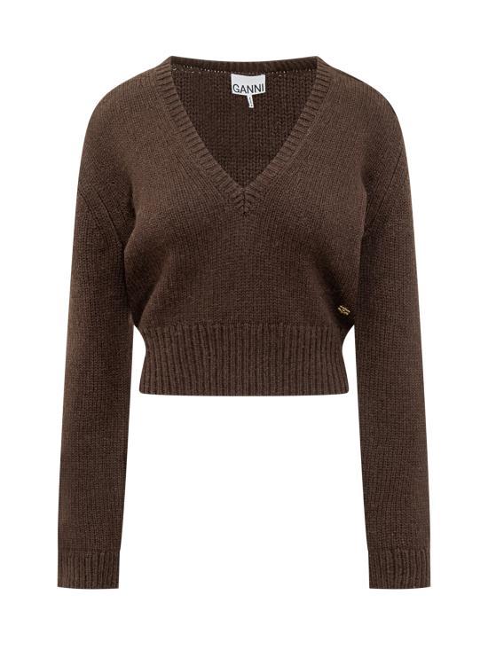 GANNI Wool Round Neck Sweater for Women K2614869 SHAVED CHOCOLATE DOM