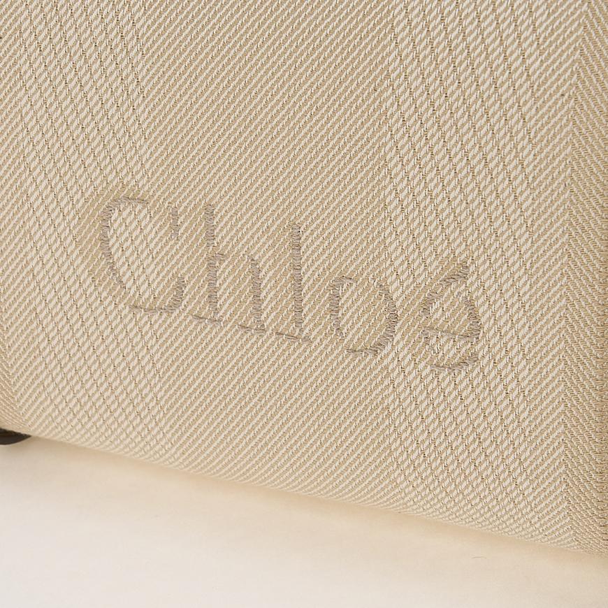 Chloe Canvas Carrie Shoulder Bag Women Beige