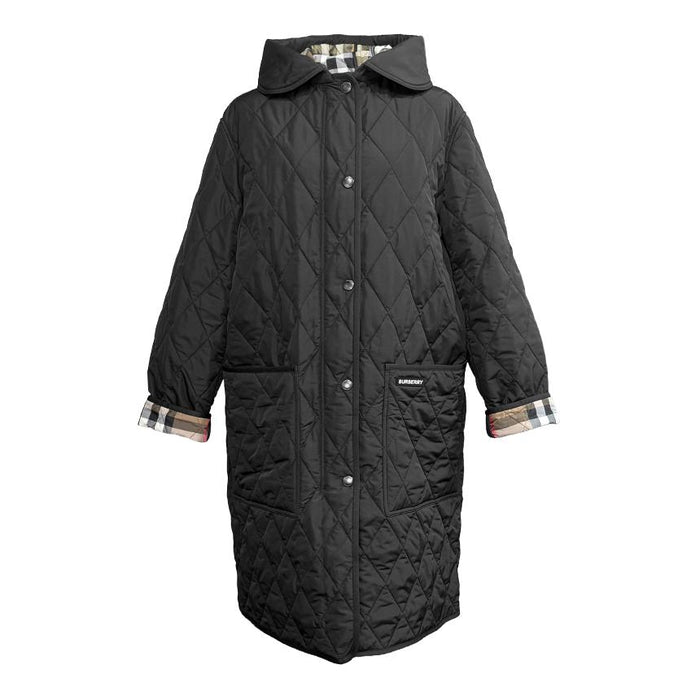 BURBERRY Black Quilted Long Hooded Jacket