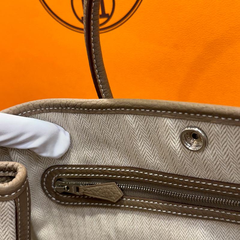 HERMES Garden Party Tote Bag Etoupe Negonda Leather Palladium Hardware 30