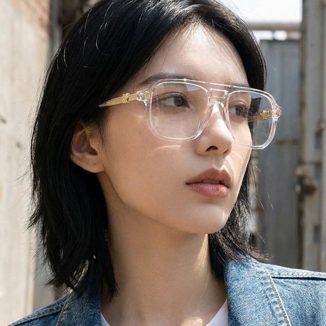 Philipp Plein Transparent Two-Bridge Horn-Rim Aviator Eyeglass Frame VPP084 075G