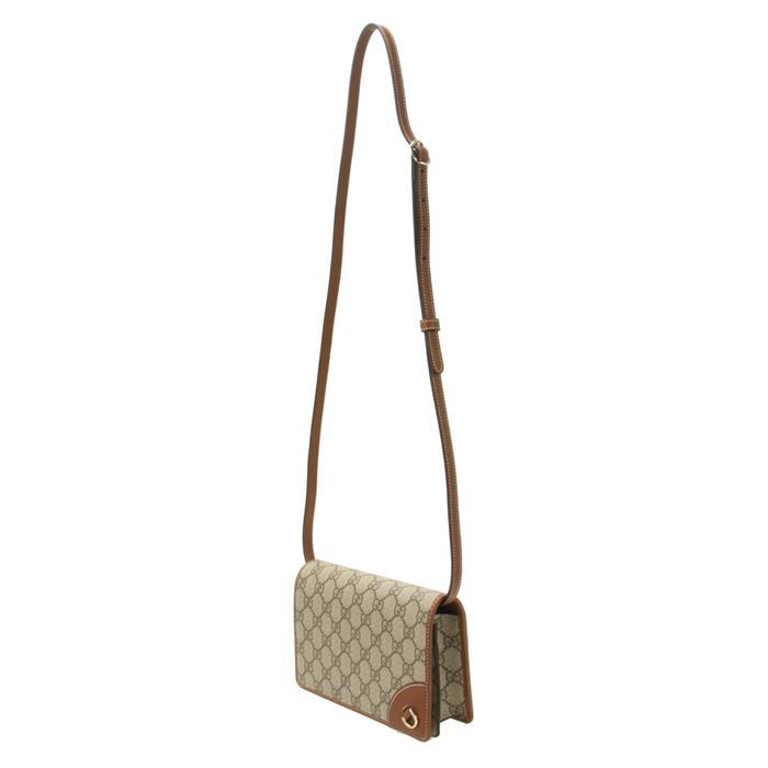 GUCCI GG Emblem Super Mini Shoulder Bag Beige Brown Leather
