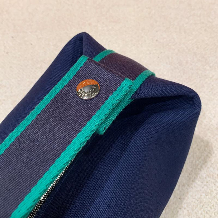 HERMES Marine Blue Canvas Bride-a-Brac Small Pouch Unisex
