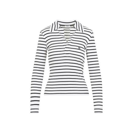 CELINE Stripe Silk Jersey Polo Shirt RX0L0809W 01OB OFF WHITE BLACK DOM