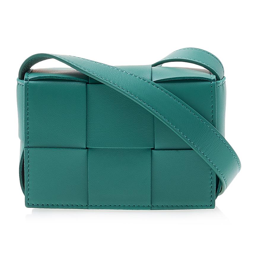 Bottega Veneta Mini Cassette Leather Crossbody Bag Green