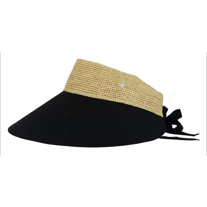 HELEN KAMINSKI Natural Black Raffia Rosalie Visor Sun Cap