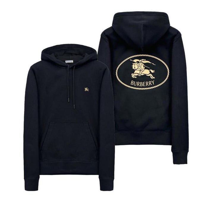 BURBERRY Black Drawstring Back Logo Hoodie Unisex Cotton