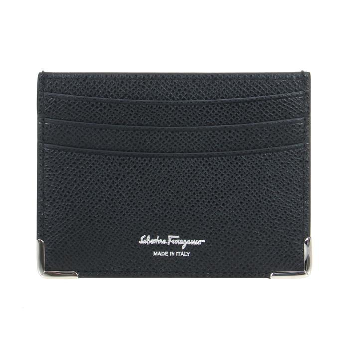 Ferragamo Slim Gancini Leather Card Holder Wallet Black