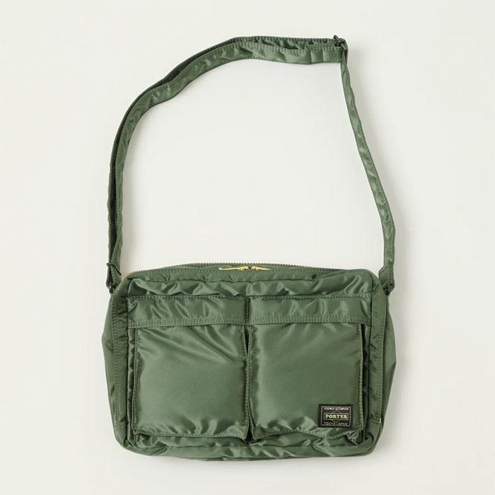 PORTER Tanker Large Zipper Sling Bag Sage Green Crossbody