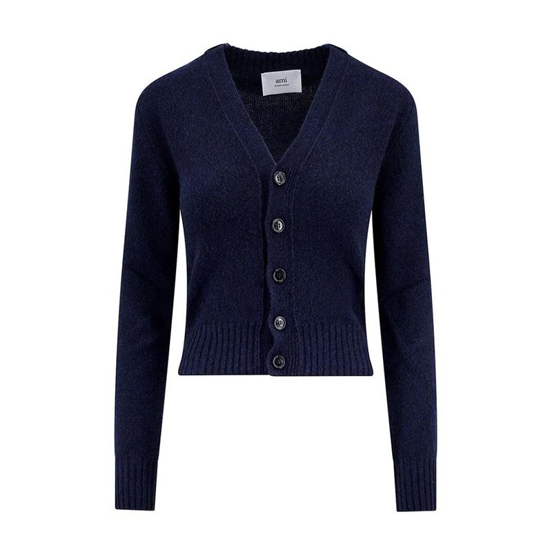 AMI Tonal Heart Logo Navy Cardigan