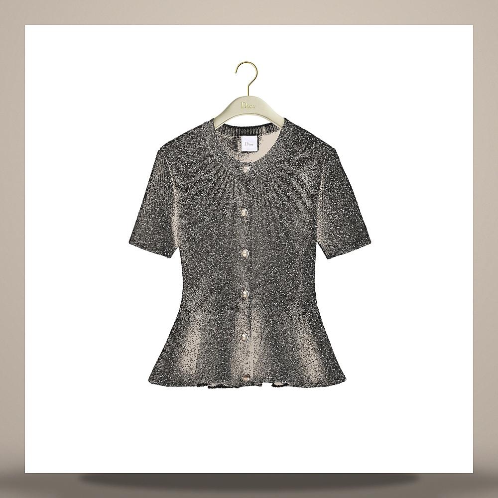 DIOR Black Technical Knit Peplum Short Sleeve Cardigan with Si 654G02A5I45 X9000