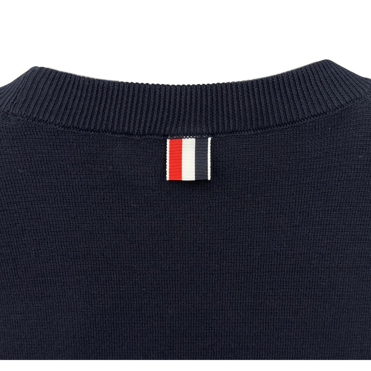 THOM BROWNE Navy Milano Stitch Armband Stripe Crewneck Knit Sweater