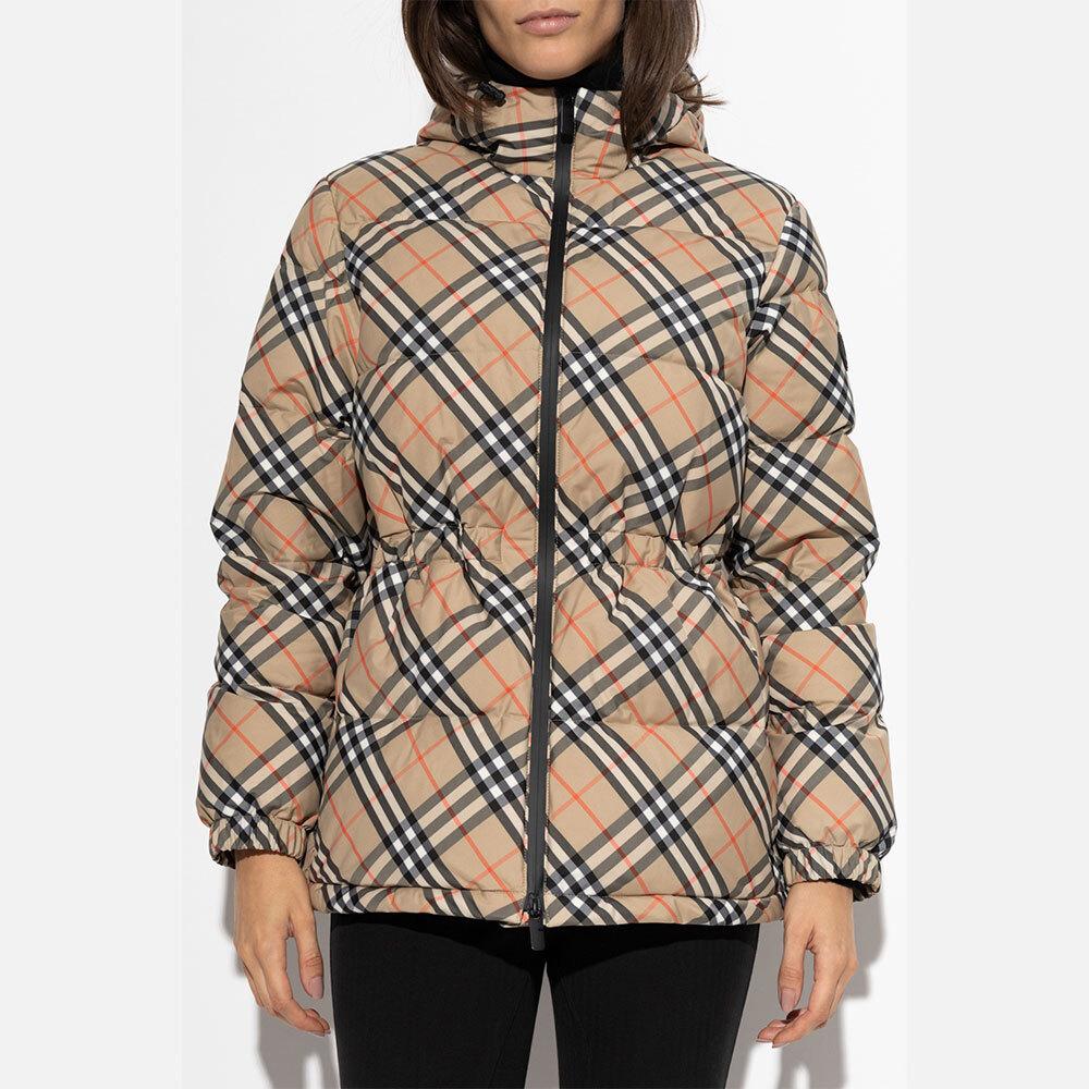 BURBERRY Women’s Hooded Down Jacket with Check Trim 110240 B9368