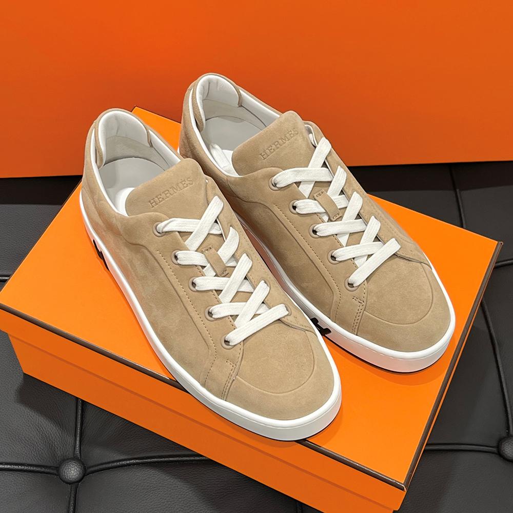 HERMES Women’s Kid Suede Goatskin Beige Low-Top Sneakers