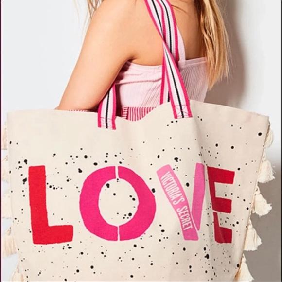 Victoria's secret Canvas Tassel Love Tote Bag Shoulder Bag