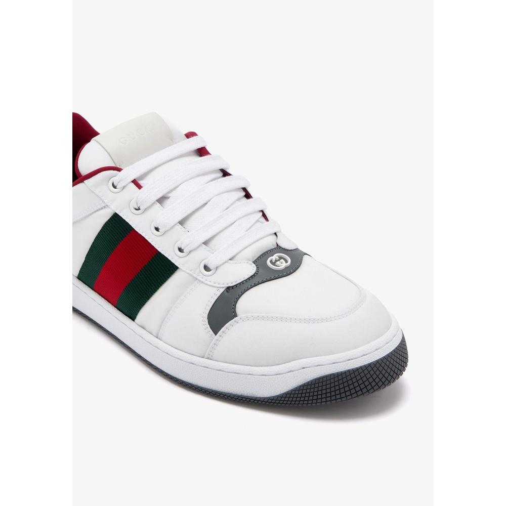 GUCCI Screener Low-Top Sneakers Men White Green Leather