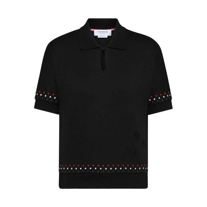 THOM BROWNE Cotton Milano Knit Black Women’s Polo Shirt FJP118E J0055 001
