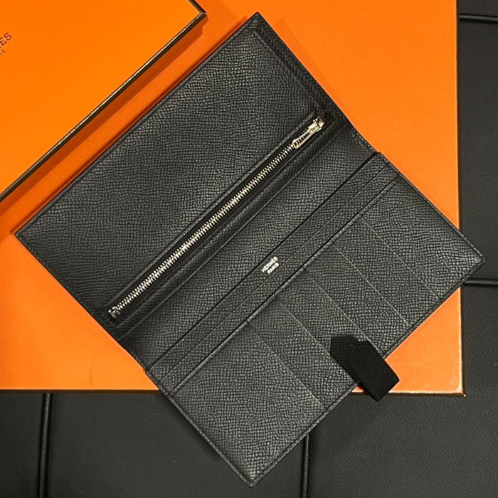 HERMES So Black Epsom Leather Bearn Long Wallet Unisex