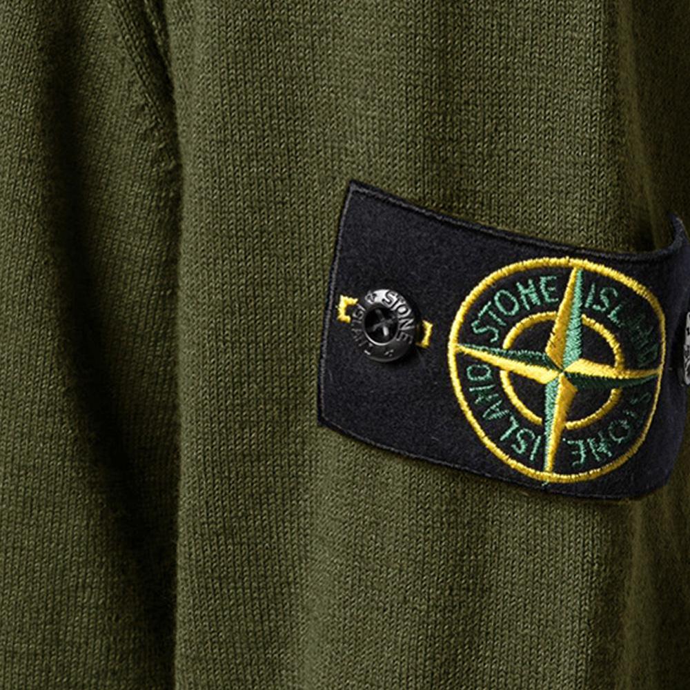 STONE ISLAND Khaki Anniversary Badge Patch Crewneck Knit Sweater