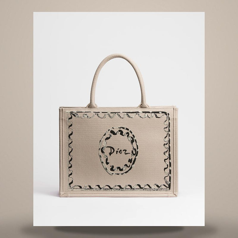 DIOR Beige Dioriviera Book Tote Strap Bag Medium Embroidered Ribb M1354OETU M918