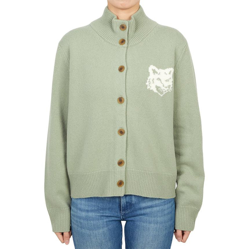 Maison Kitsune Fox Head Wool Cardigan Grey Unisex NW00509 KM0329 0396