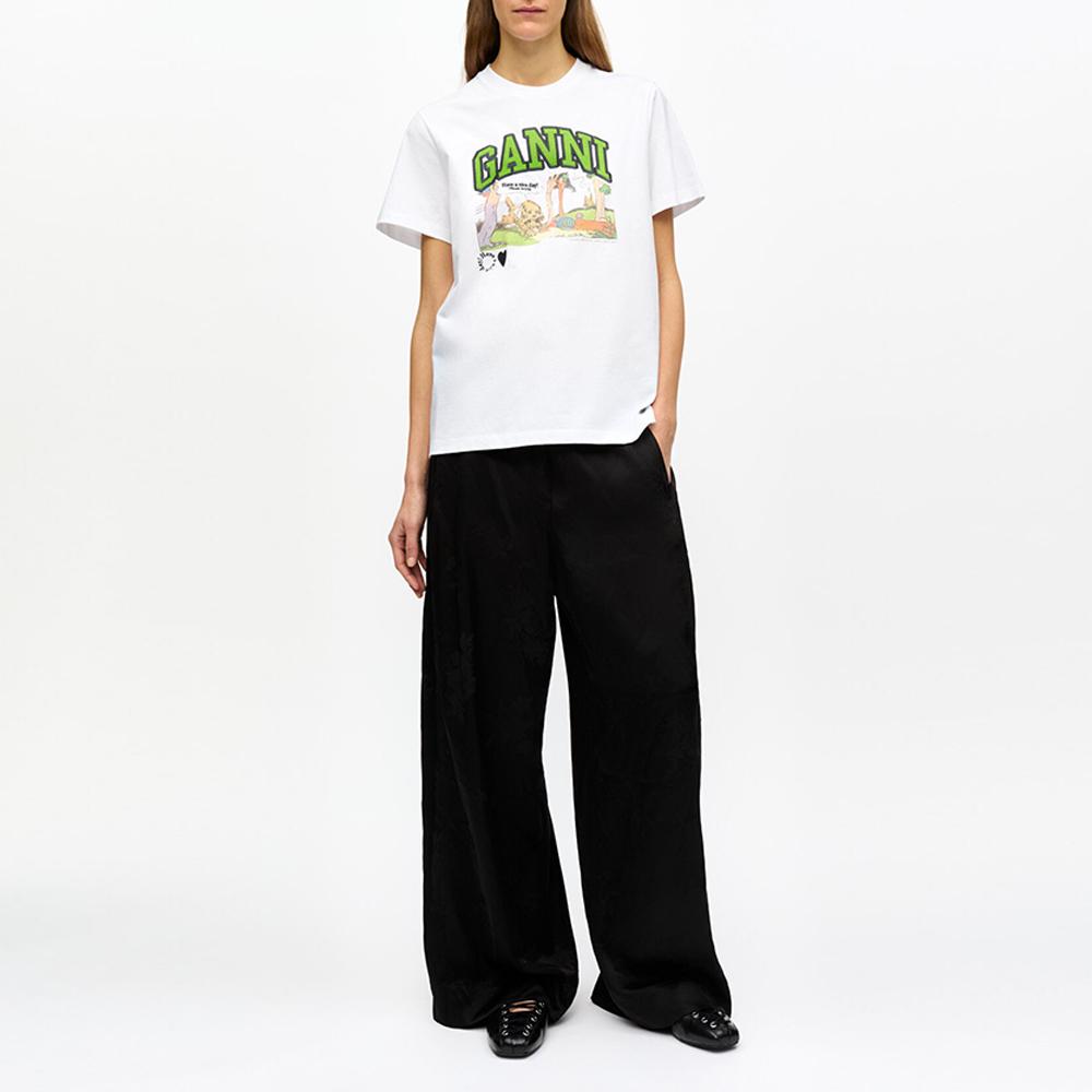 GANNI Relaxed Fit Short Sleeve T-Shirt White T4288 151