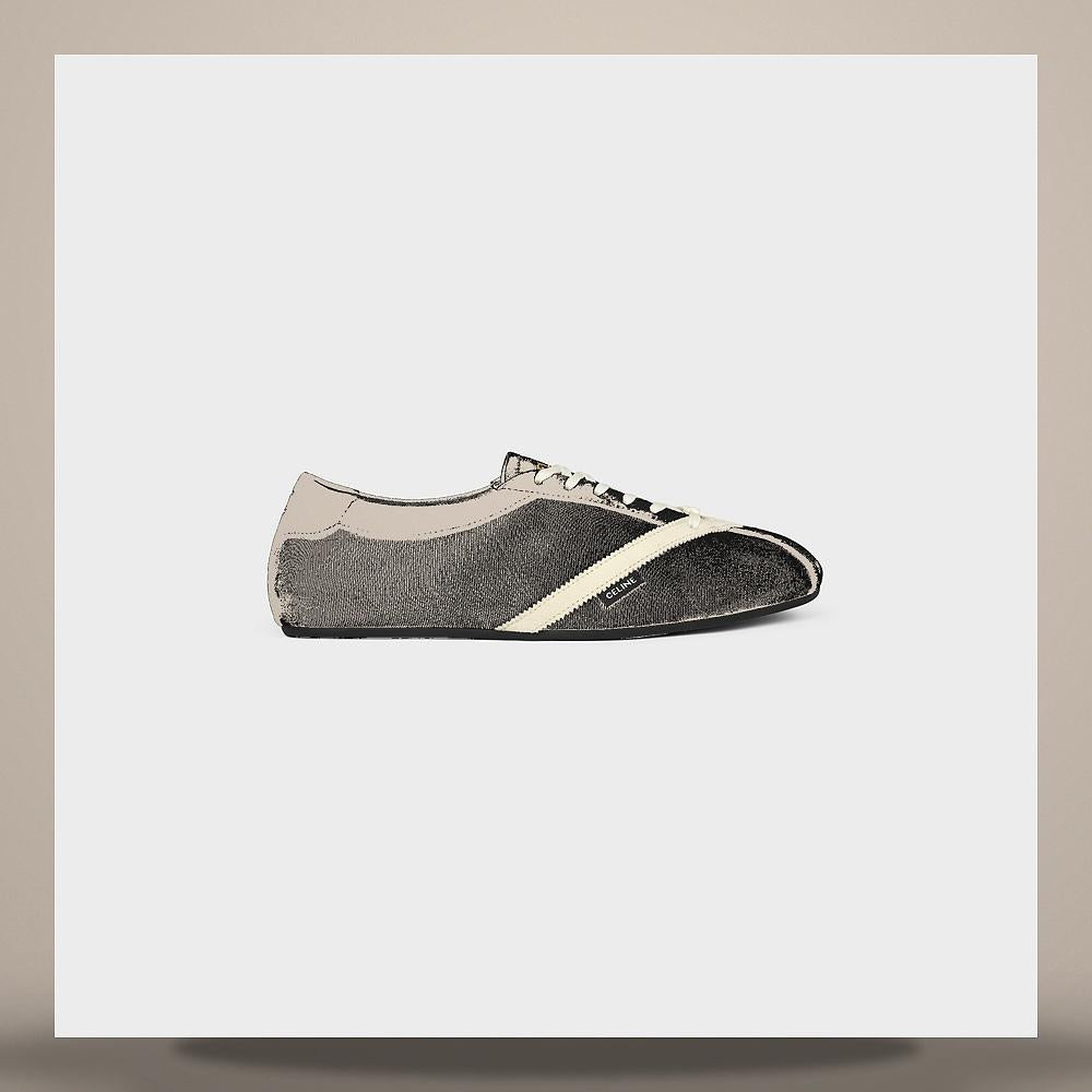 CELINE The Flat Low Top Sneakers Black/White Velvet Suede Leathe 366647032C 38AO