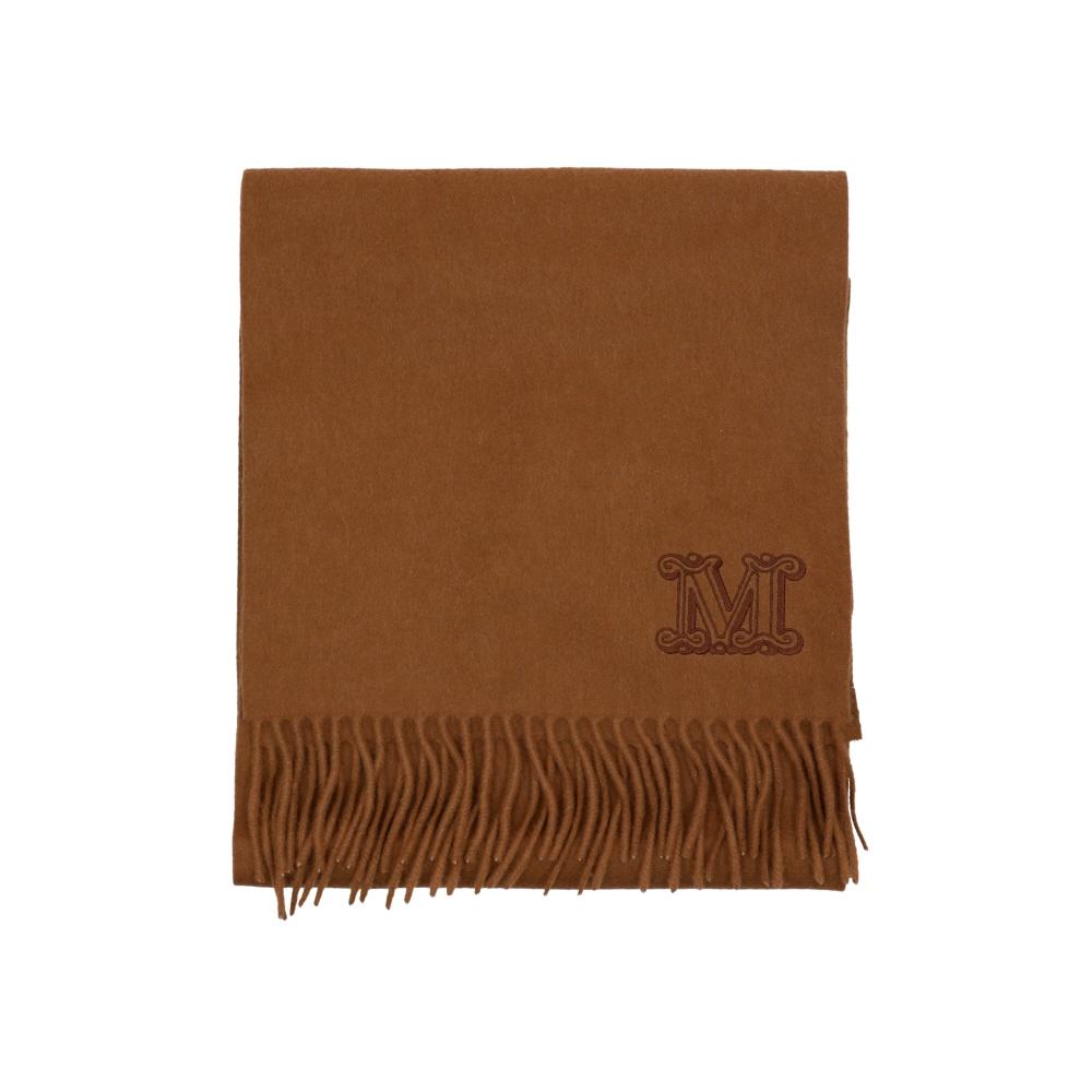 Max Mara Cashmere Monogram Fringe Scarf Beige Wesdalia M