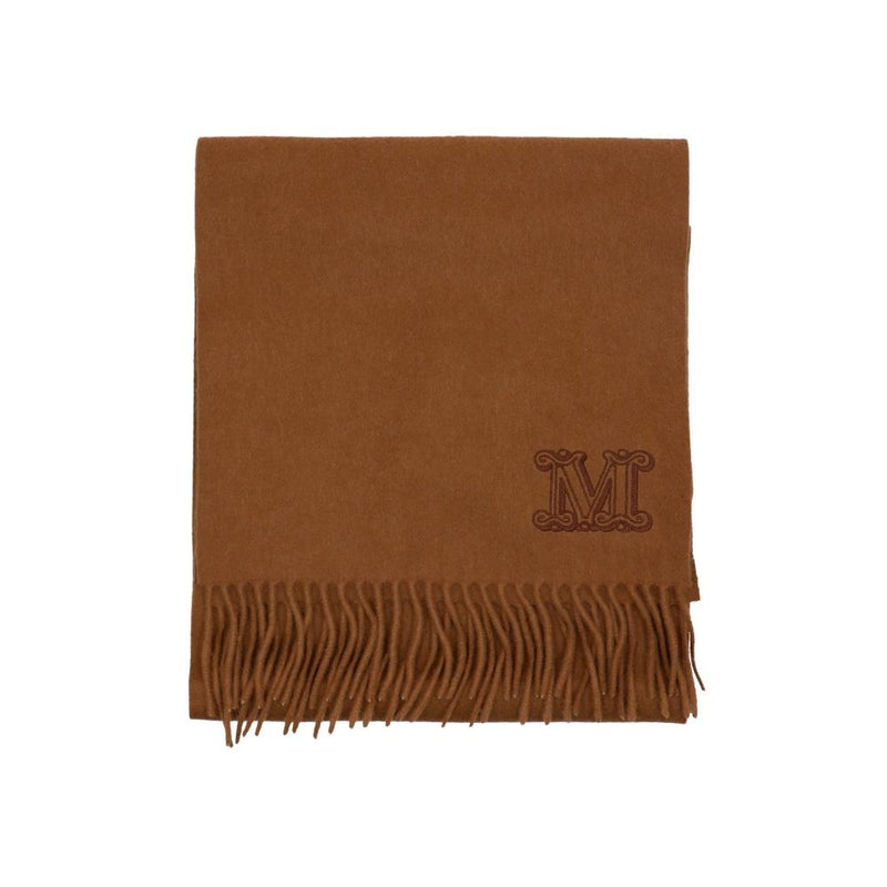 Max Mara Cashmere Monogram Fringe Scarf Beige Wesdalia M
