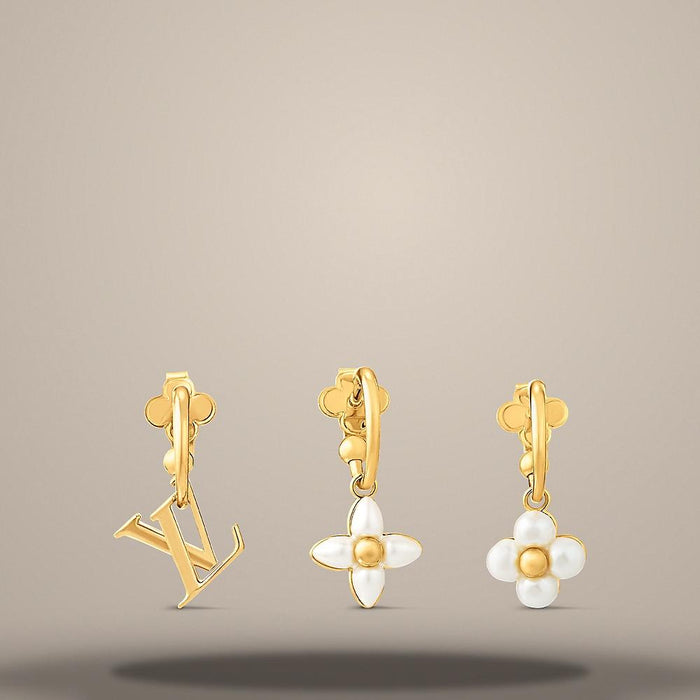 Louis Vuitton LV Floragram Earrings Gold-Tone 1cm Studs M5550L