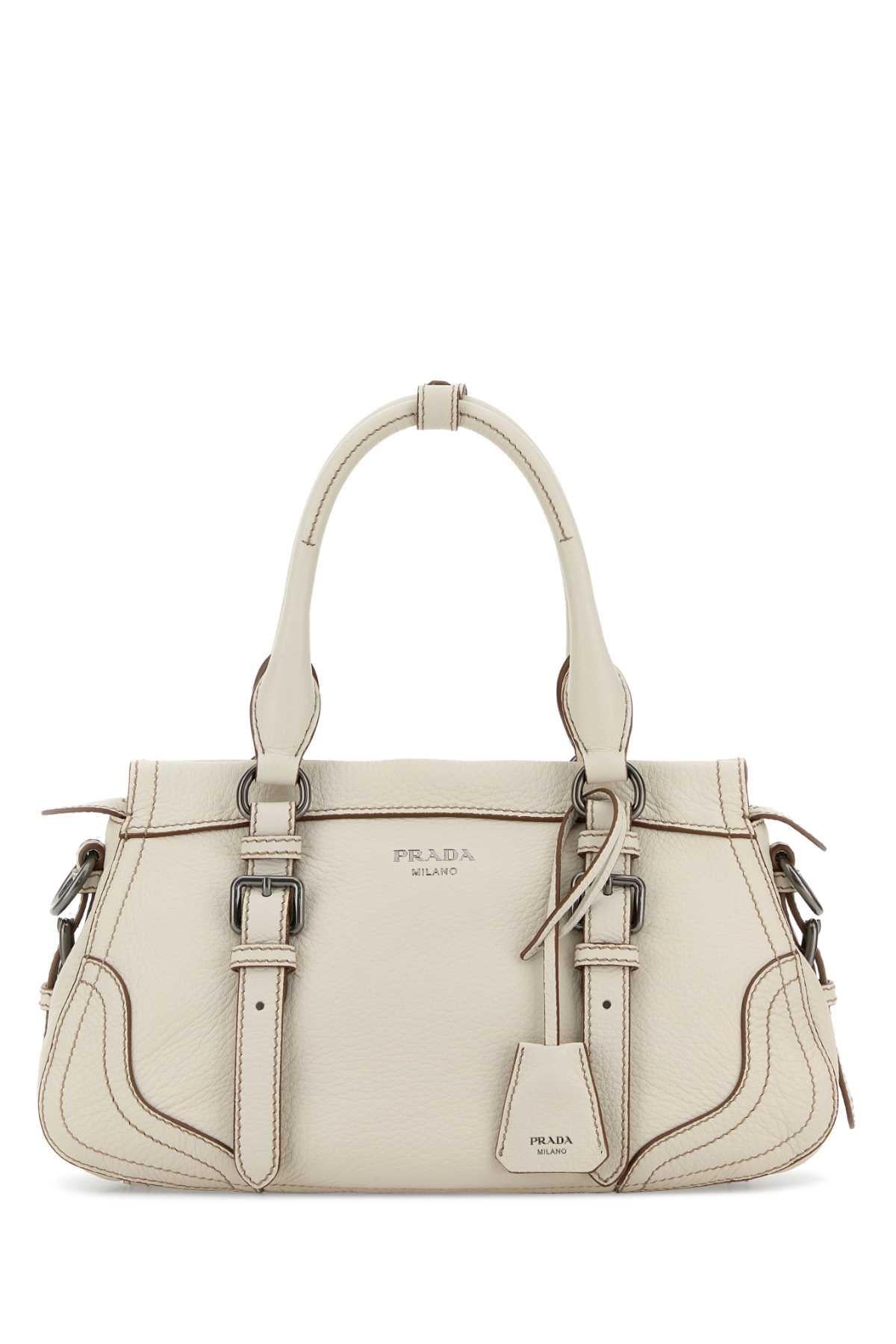 PRADA Leather Tote Bag Black Structured Top Handle Handbag