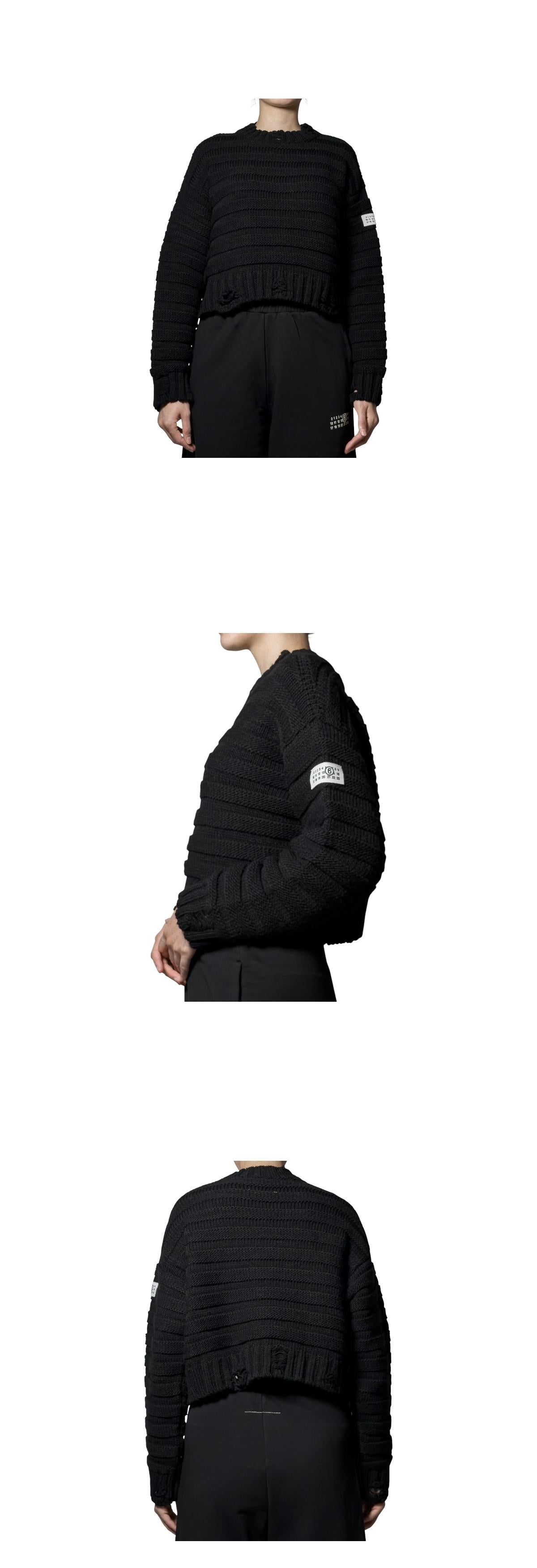 MM6 Patch Distressed Wool Crewneck Sweater Black