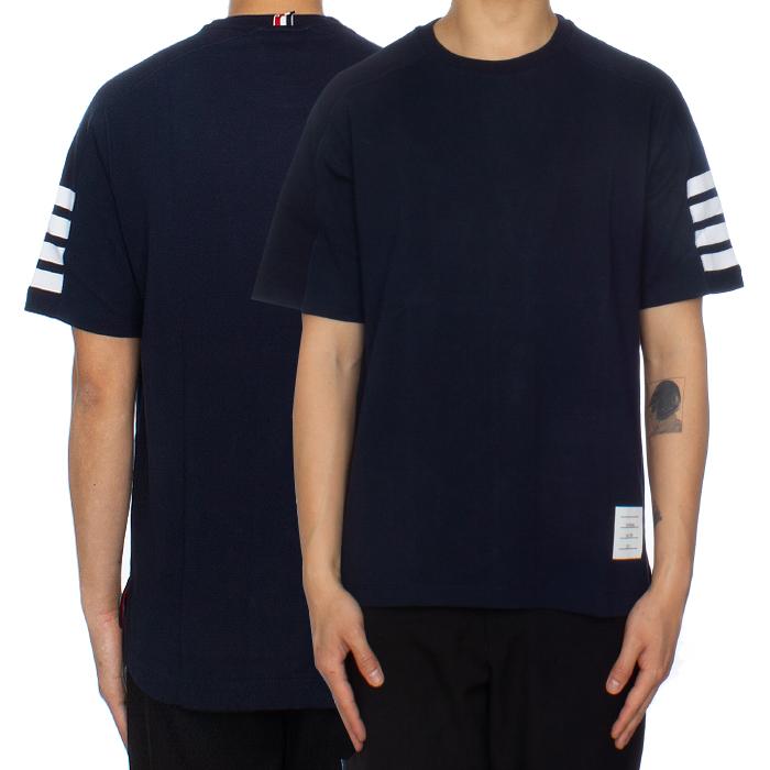 THOM BROWNE Navy Diagonal Stripe Short Sleeve T-Shirt