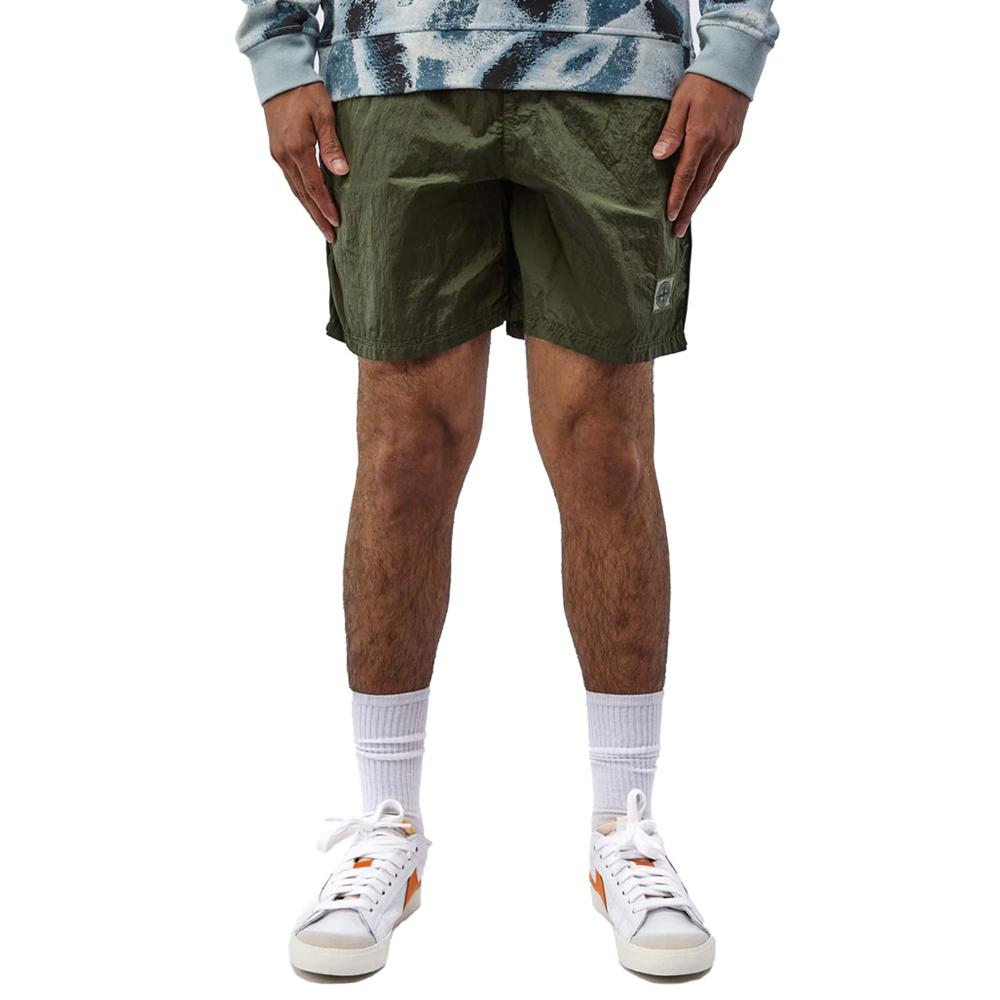 STONE ISLAND Logo Swim Shorts Khaki Men’s