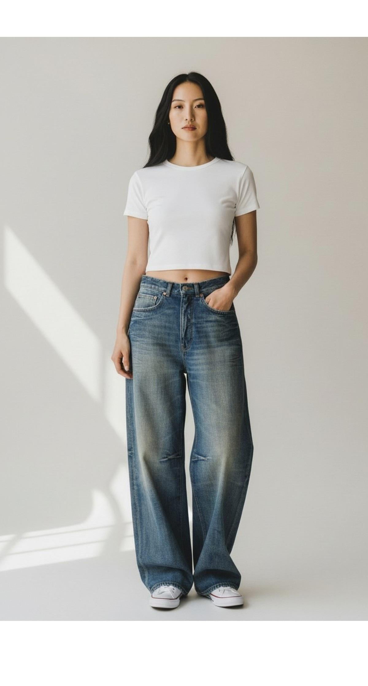 MM6 mid-wash wide-leg denim jeans